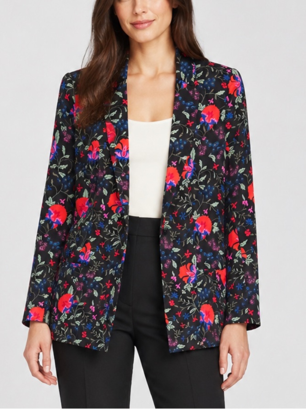 Joie Jordyn Silk Floral Blazer in Red and Pink Botanical
